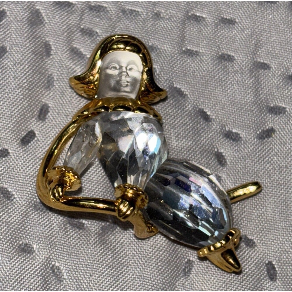 Swarovski Swan Logo Signed Crystal Memories Moon Child Figural Brooch